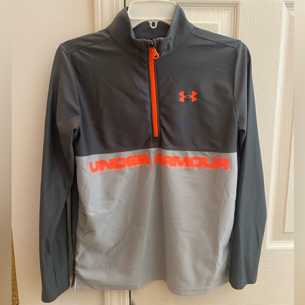 Youth Extra Large Gray Orange Under Armour Jacket Pullover